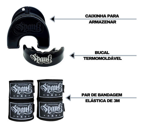 Kit Boxe 2 Pares Bandagem 3m 1 Protetor Bucal Moldável Sabor Transparente