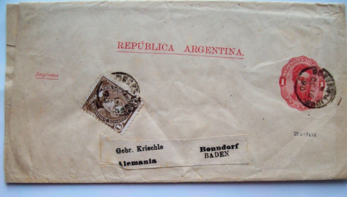 Faja Postal Enteros 1 C. A Alemania Velez Sarfield 1890