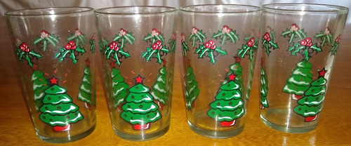 Juego 4 Vasos De Vidrio Motivo Navideño