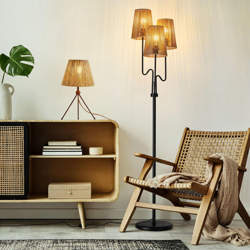 Lámpara De Pie Zenglimmer Boho Rattan De 173 Cm Con 3 Luces,