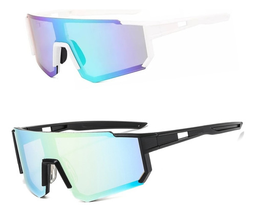 Óculos De Sol Bike Esportivo Corrida Proteção Uv Kit 2 Peças Cor Branco e Preto Cor da armação Branco e preto Cor da lente Espelhado