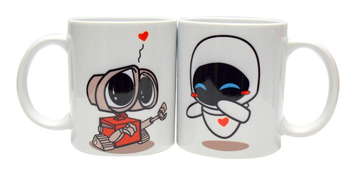 Par Taza De Ceramica, Wall·e Y Eva, Para Pareja, 11oz, Nueva