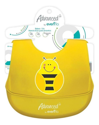 Babero Evenflo Advanced 5559 Silicon Grado Alimenticio Color Amarillo Bichos Talla Chico