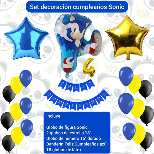 Combo Decoración Cumpleaños Globos Sonic / Banderín 