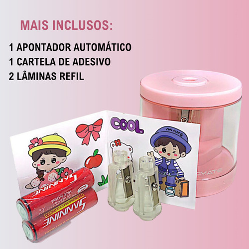 Apontador Lápis Elétrico Automático Crianças Escolar A Pilha Rosa