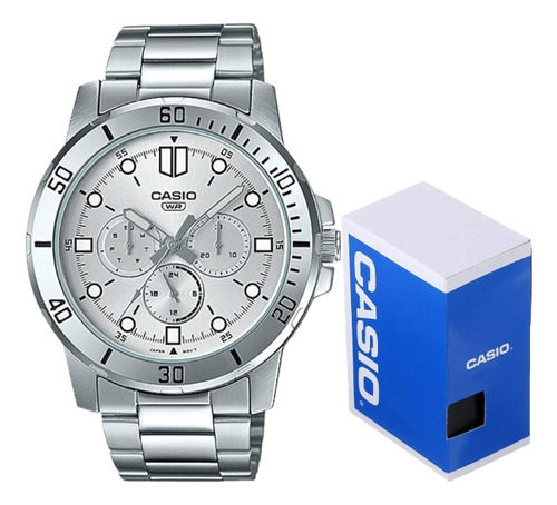 Reloj Casio Caballero Mtpvd300 Metal Cara Plata 3 Esferas 