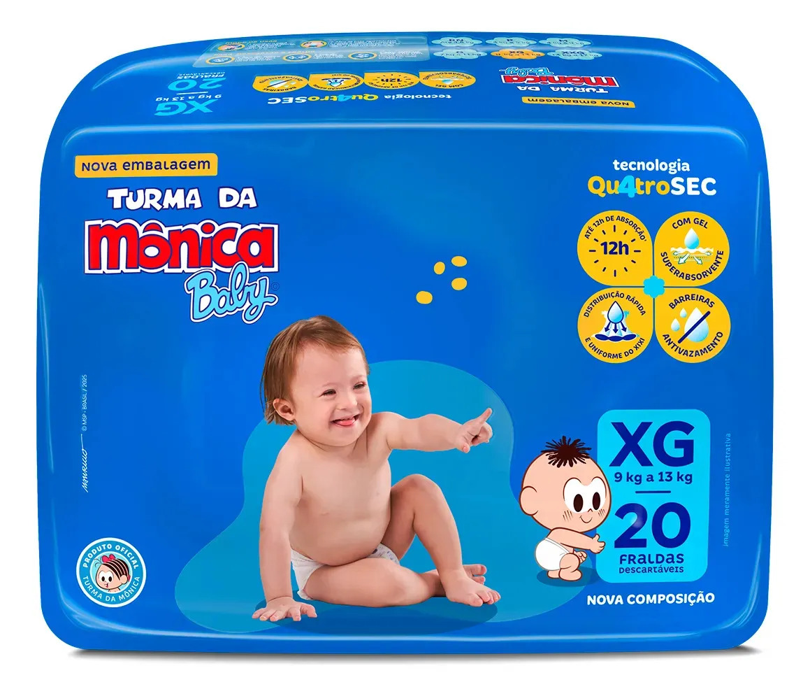 Fralda Descartável Turma da Mônica Baby XG Pacote 20 Unidades