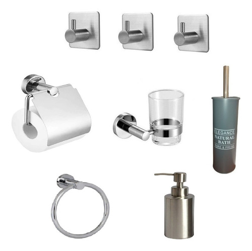 Set Kit De Accesorios Para Baño Acero Inoxidable Cromado