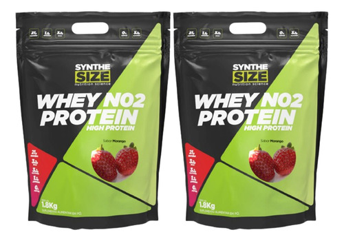 Kit 02 Whey Protein No2 1,8 Kg Synthesize - Sabores Morango - Morango