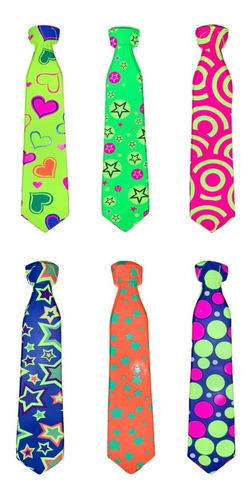 12 Corbata Colores Neon Fiesta Glow Mayoreo Batucada Venta