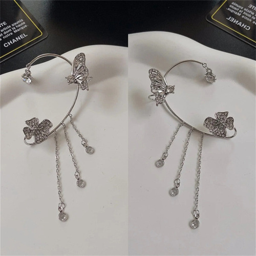 D Oreja Mujer Aretes Plata Broqueles Largos Earcuff