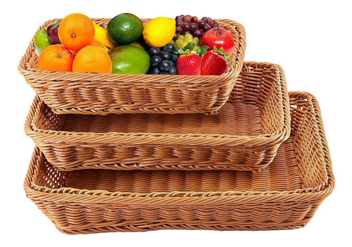 Cesta De Pan De 3 Piezas, Cesta De Frutas Tejida A Mano,