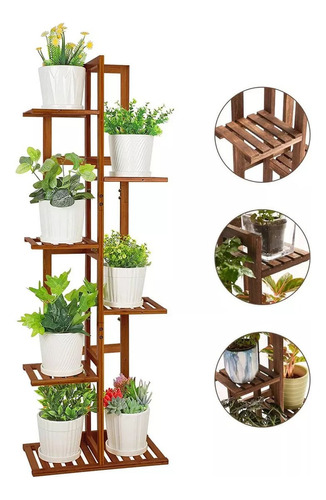 Soporte Plantas Estante Bambú Interior Exterior 6 Niveles