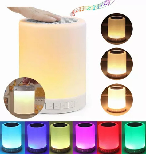 Bocina Bluetooth Y Lámpara De Mesa Led Recargable Touch