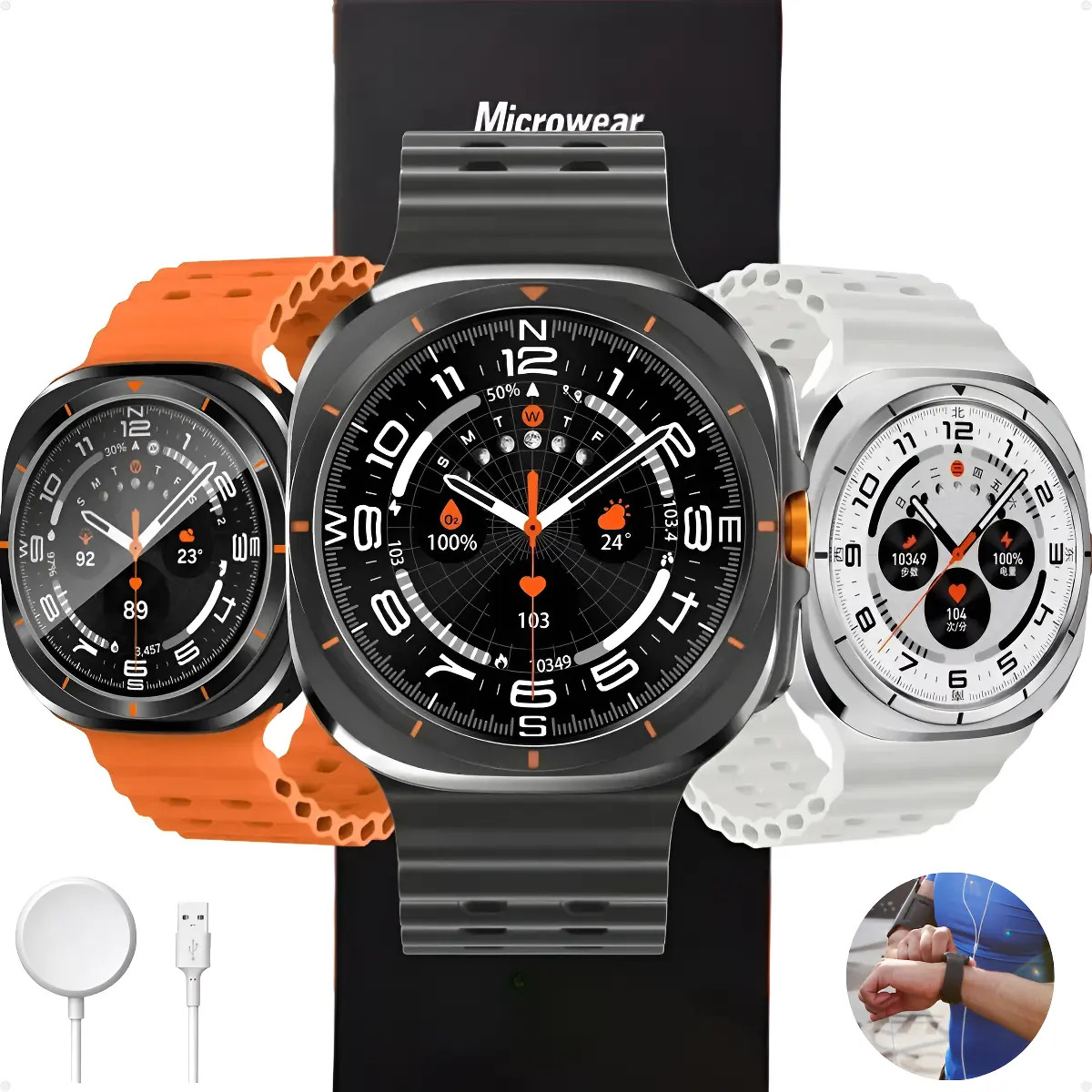 Smartwatch Ma27 Ultra Nfc Whatsapp Chatgpt Monitor Saúde Caixa Preto Pulseira Laranja