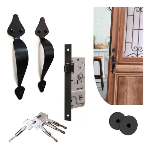 Fechadura Com Puxador Blim Blim Porta De Entrada Stam Tetra Cor Preto