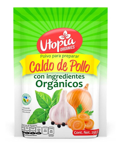 Polvo Para Preparar Caldo De Pollo Utopia Con Ingredientes Orgánicos Bolsa Resellable 250g