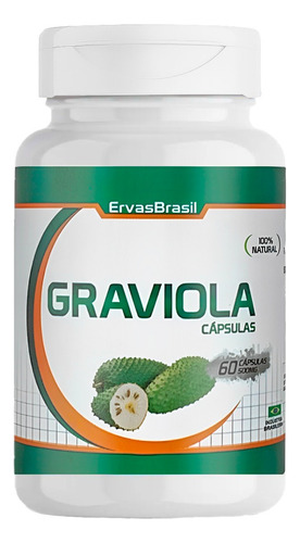 Graviola 100% Natural Suplemento Em 60 Cápsulas De 500mg Sabor