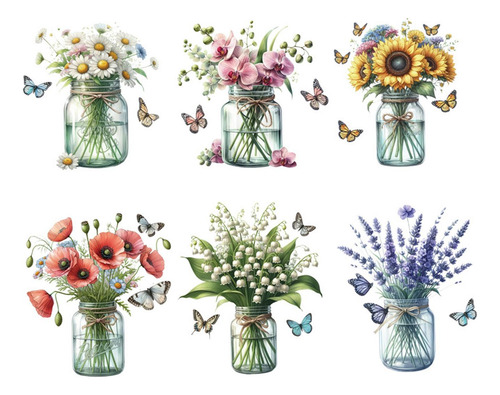 6 Pegatinas De Pared Florales De Primavera, Pegatinas De