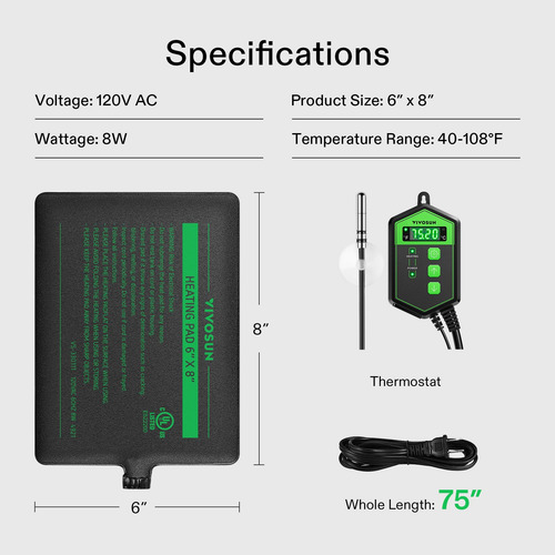 Almofada De Aquecimento Vivosun Reptile 15x20cm Com Termosta