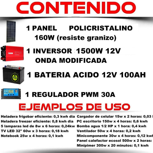 Imagen 2 de 9 de Kit Solar Completo Must 1500w 220v Panel 160w Bateria 100a