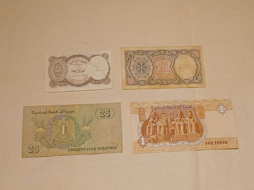 Billetes De Egipto Antiguos One Pound Piastres Son 4