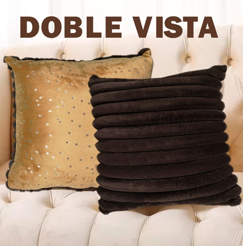 Set 2 Pzs Cojines Decorativos Doble Vista Para Hogar Suaves Café Oscuro Rayas