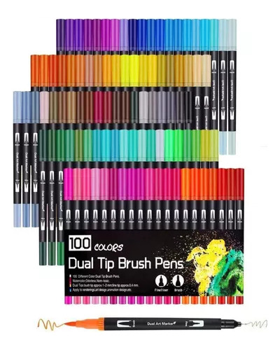 Caneta Marcador Brush Pen 100 Cores Duas Pontas Pincel Fina