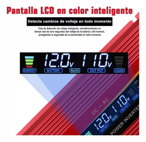 Inversor De Automóvil Rojo Con Luz Led12v/24v-110v-fwd-6000w