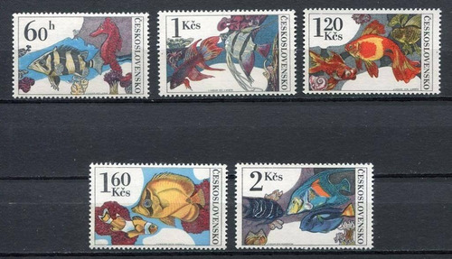Estampillas Checoslovaquia 1975 - Tipos De Peces De Acuario