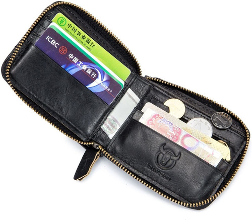 Mens Billetera De Cuero Con Cremallera De Bloqueo Rfid ...