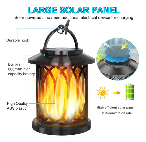 Linternas Solares Al Aire Libre Impermeables, Llama Parpadea