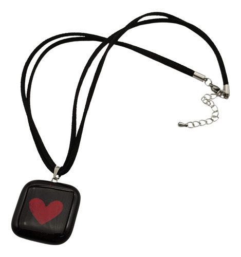 Collar Casual Corazón Rojinegro Vidrio Pintado A Mano
