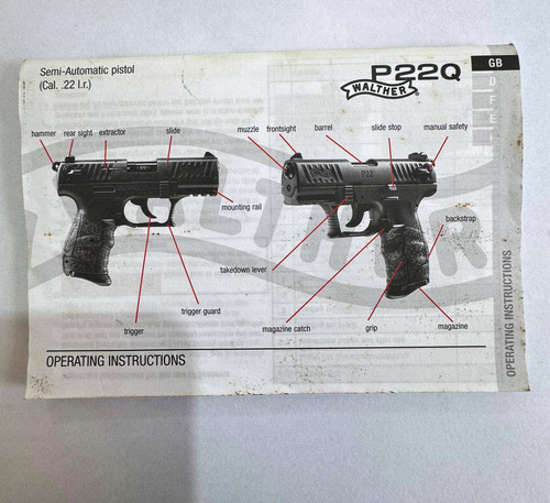 Manual Original Pistola Walther P22q Cal. .22 Lr (Usado)