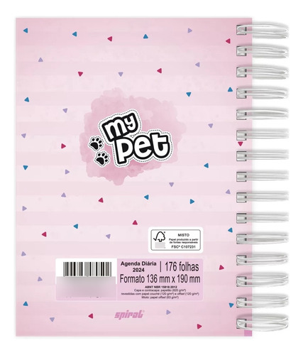 Diary 2024 Spitz My Pet Diary, 176 páginas, funda de oficina personal, color rosa