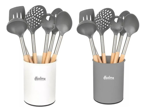 Set 6 Utensilios Nylon Y Bambú Con Holder Hudson