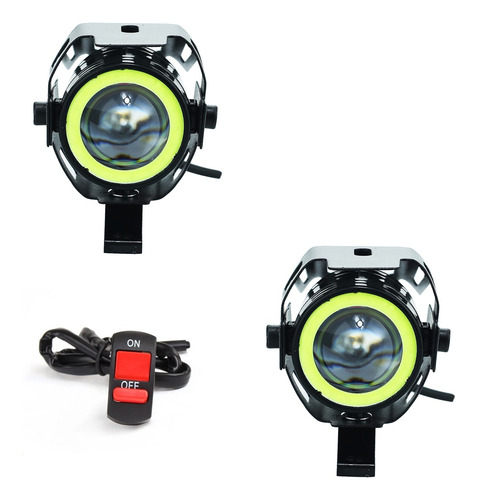 2 X Faros Auxiliar Led Ojo De Ángel + Swich On/off Moto Cuad