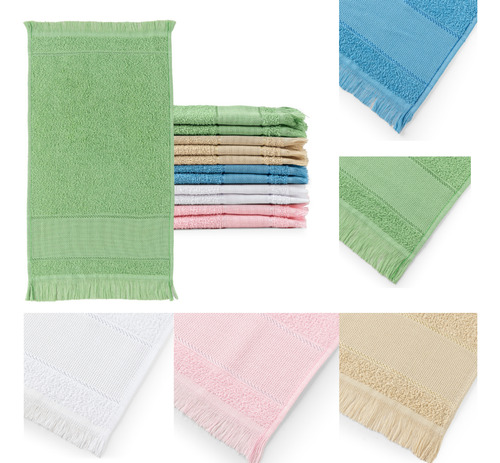 Kit Toalhas De Lavabo Social 100% Algodão Franja 23x39cm Variadas - 24 Unidades