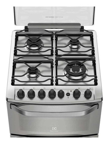 Imagen 3 de 3 de Cocina Electrolux Expert 56DXQ gas envasado 4 hornallas plata 220V puerta con visor 106.5L con horno doble