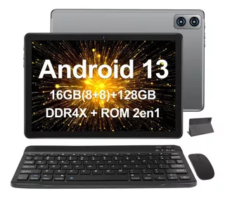 Tablet con Funda Teclado Mouse WOZIFAN W10 10.1" Android 128GB y 16GB de memoria RAM, Umcp(DDR4X & ROM 2 En 1) Procesador Ultra Suave Mtk8183 8-core 2.0Ghz, Dual WiFi BT5.0 GPS-Gris