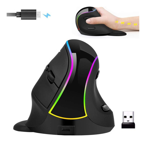 Ratón Ergonómico Vertical Inalámbrico 2.4ghz Rgb 7 Colores