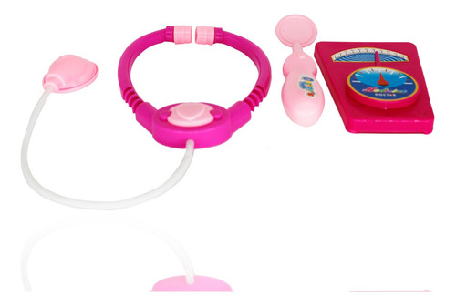 Imagem 5 de 7 de Kit Medico Brinquedo Rosa 3pçs Estetoscópio Colher Balança