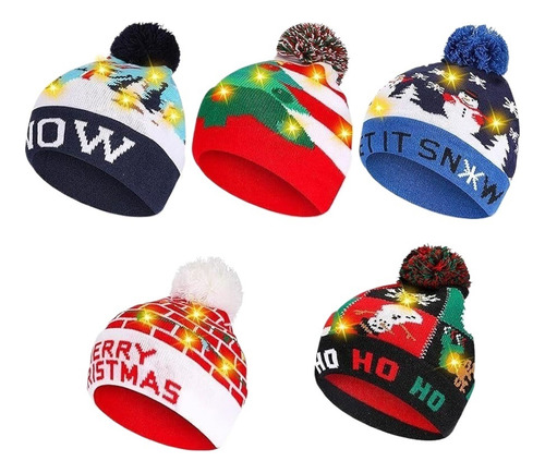Gorro De Punto Con Luz Led De Navidad 5 Unidades Con Luz De