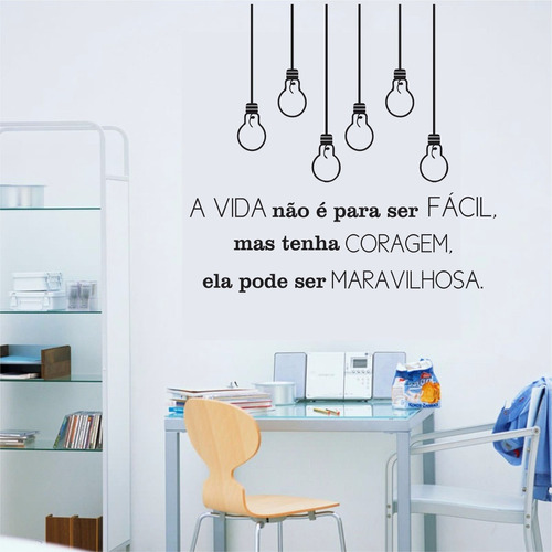 Adesivo Parede Lâmpada Luz Abajur Frase Vida Família Amor