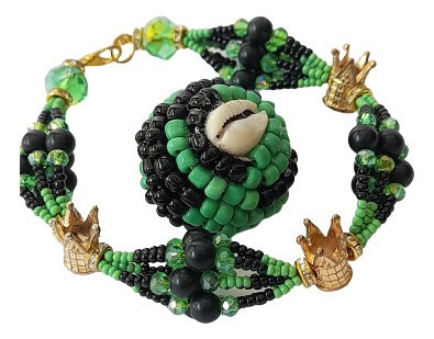 Oggun Santería Pulsera Con Cristales Modelo Coronas Y Macuto