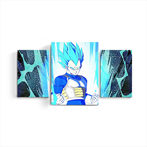 Cuadro Triptico Vegeta Blue Dios Dragon Ball Super Goku Anim