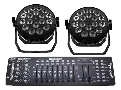 Kit 2 Par Led Indoor Slim Briwax 18x12w Rgbw + Mesa Dmx 512