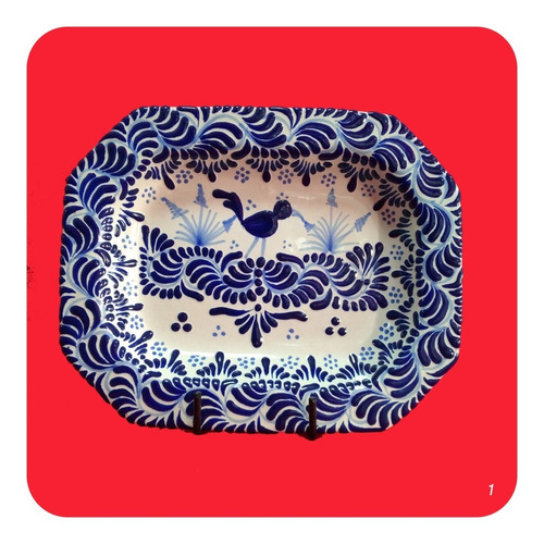 Imagen 1 de 4 de Charola De Talavera Poblana Barroca 21x16 Cm Azul M1 Chr