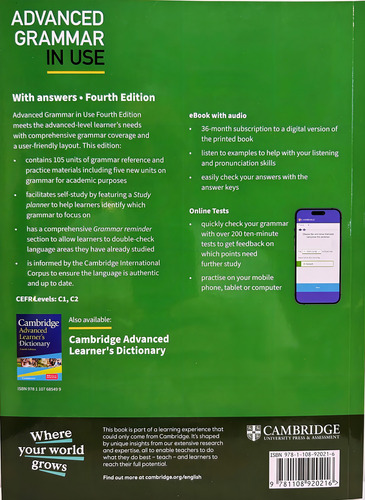 Advanced Grammar in Use with answers 4th Edition de Hewins Martin Editorial Cambridge University Press Tapa Blanda Edición 1 en Inglés 2024