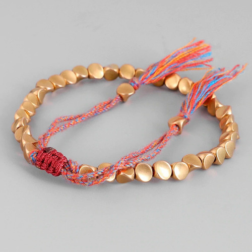 Pulsera Cobre Tibetana Hecha A Mano De Cuerda Unisex 1pz